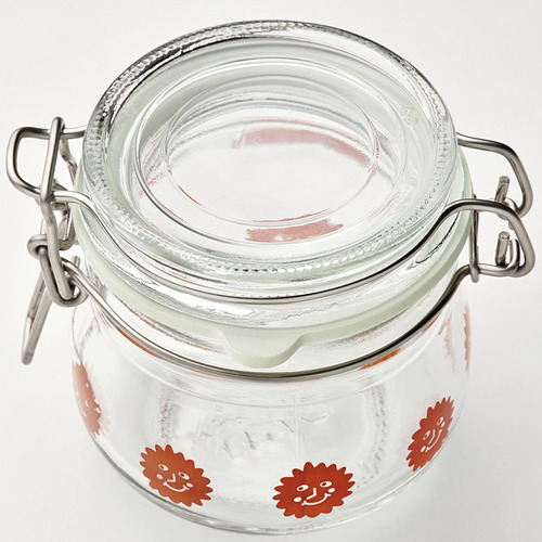 KORKEN Jar With Lid, Clear Glass Patterned/bright Orange, 13 Cl | IKEA ...