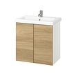 TVÄLLEN/ENHET - Wash-stnd w doors/wash-basin/tap, white/oak effect, 64x43x65 cm