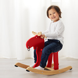 EKORRE - Rocking-moose, red/rubberwood