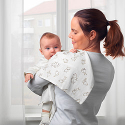 RÖDHAKE - Muslin square, rabbits/blueberries pattern/white, 70x70 cm