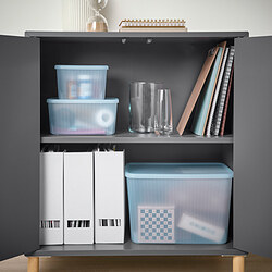 RYKTA - Storage box with lid, transparent grey-blue, 12x18x12 cm/1.5 l