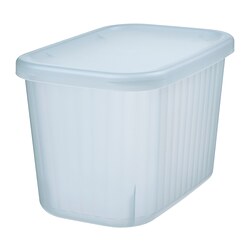 RYKTA - Storage box with lid, transparent grey-blue, 12x18x12 cm/1.5 l