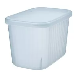 RYKTA - Storage box with lid, transparent grey-blue, 12x18x12 cm/1.5 l