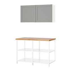 ENHET - Storage combination, white/grey frame, 123x63.5x201.5 cm