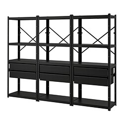 BROR - Shelving unit with drawers/shelves, black, 254x40x190 cm