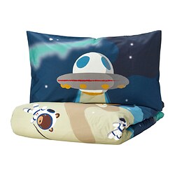 AFTONSPARV - Sarung duvet dan sarung bantal, ruang/biru, 150x200/50x80 cm