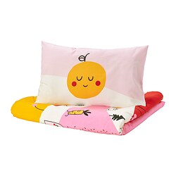 GRÖNFINK - Srg duvet 1 srg bantal ranjang bayi, aneka warna/garis-garis, 110x125/35x55 cm