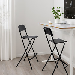 FRANKLIN - Bar stool with backrest, foldable, black/black, 74 cm