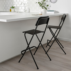 FRANKLIN - Bar stool with backrest, foldable, black/black, 63 cm
