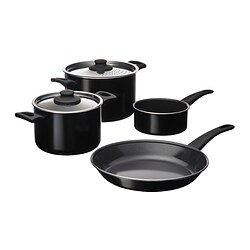 HEMLAGAD - Set 6 unit peralatan memasak, lapisan anti lengket hitam