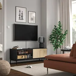 BOASTAD - Meja TV, hitam/veneer kayu oak, 121x42x45 cm