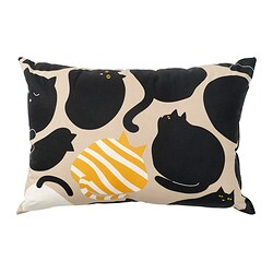 SANDMOTT - Cushion, beige black/cat pattern, 35x50 cm
