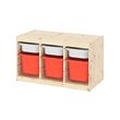TROFAST - Storage combination with boxes, light white stained pine white/orange, 93x44x53 cm