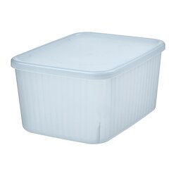 RYKTA - Storage box with lid, transparent grey-blue, 18x24x12 cm/3.5 l