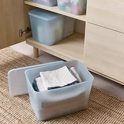 RYKTA - Kotak penyimpanan dengan penutup, transparan abu-abu biru, 24x36x23 cm/14.5 l