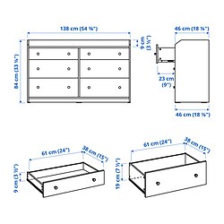 HAUGA - Chest of 6 drawers, beige, 138x46x84 cm