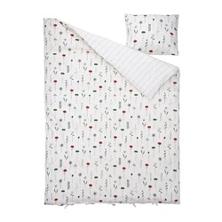 NATTSLÄNDA - Sarung duvet dan sarung bantal, motif bunga aneka warna, 150x200/50x80 cm