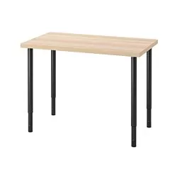 OLOV/LINNMON - Meja, efek kayu oak diwarnai putih/hitam, 100x60 cm