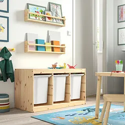 TROFAST - Kombinasi penyimpanan dgn kotak, pinus diwarnai putih muda/putih, 93x44x53 cm