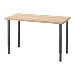 LAGKAPTEN/OLOV - Desk, white stained oak effect/black, 120x60 cm