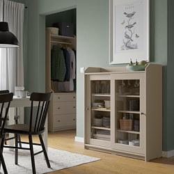 HAUGA - Glass-door cabinet, beige, 105x116 cm