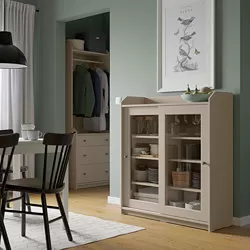 HAUGA - Kabinet pintu kaca, krem, 105x116 cm