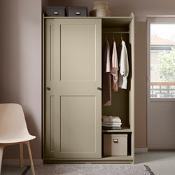 HAUGA - Wardrobe with sliding doors, beige, 118x55x199 cm