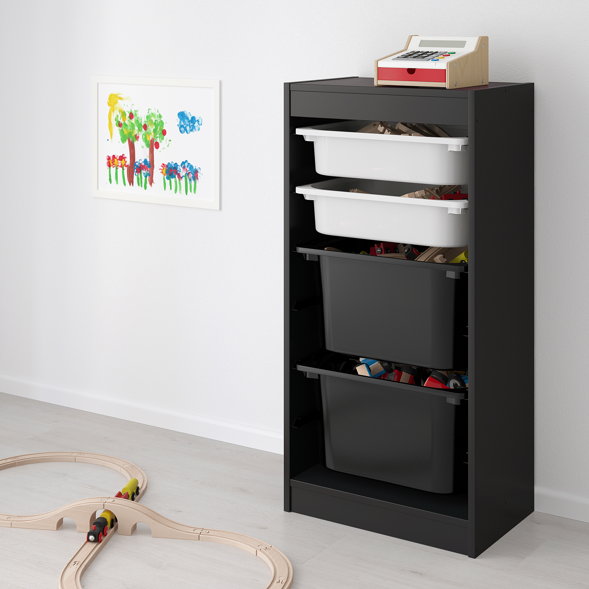 TROFAST storage combination with boxes, black/white black IKEA Indonesia