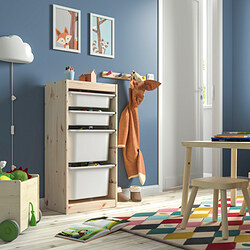 TROFAST - Storage combination with boxes, light white stained pine/white, 44x30x91 cm
