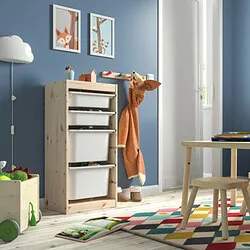TROFAST - Storage combination with boxes, light white stained pine/white, 44x30x91 cm