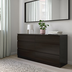 KULLEN - Lemari 6 laci, hitam-cokelat, 140x72 cm