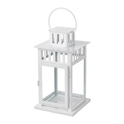 BORRBY - Lantern for block candle, in/outdoor white, 28 cm