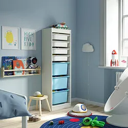 TROFAST - Storage combination with boxes, white white/light blue, 46x30x146 cm