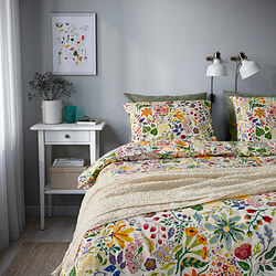 STRANDLUMMER - Duvet cover and 2 pillowcases, multicolour/floral pattern, 200x200/50x80 cm