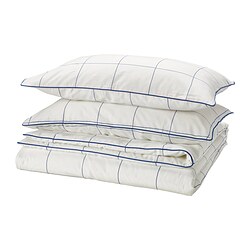 BREDVECKLARE - Duvet cover and 2 pillowcases, white blue/check, 200x200/50x80 cm