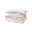 BREDVECKLARE - Sarung duvet dan 2 sarung bantal, putih merah muda/motif kotak, 200x200/50x80 cm