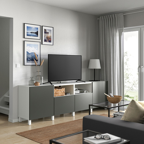BESTÅ meja TV dengan pintu dan laci