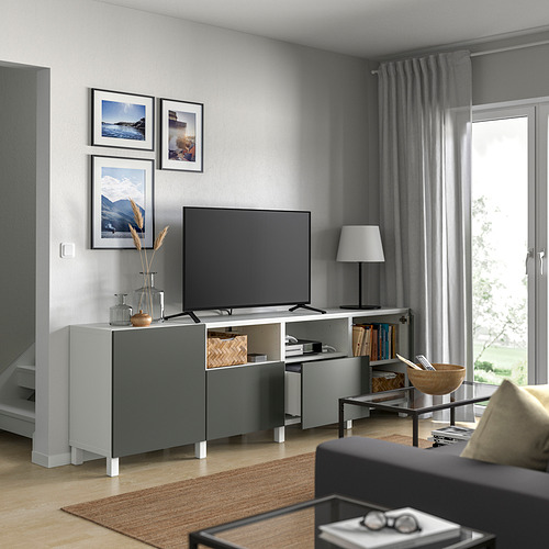 BESTÅ meja TV dengan pintu dan laci