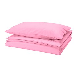PILTANDVINGE - Sarung duvet dan sarung bantal, merah muda terang, 150x200/50x80 cm