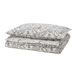 RODGERSIA - Duvet cover and pillowcase, grey/white, 150x200/50x80 cm
