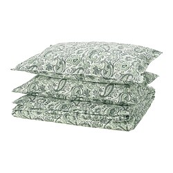 RODGERSIA - Duvet cover and 2 pillowcases, green/white, 200x200/50x80 cm