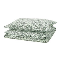 RODGERSIA - Duvet cover and pillowcase, green/white, 150x200/50x80 cm