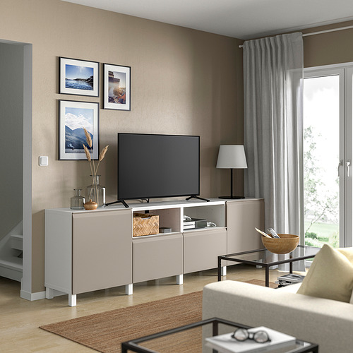 BESTÅ meja TV dengan pintu dan laci