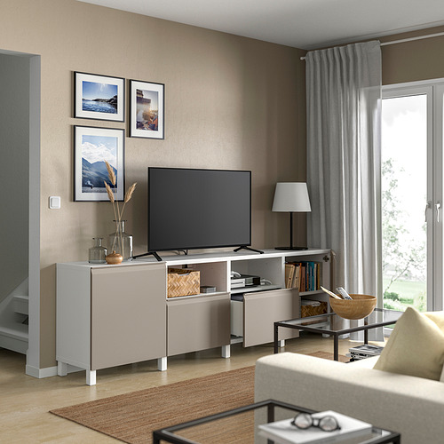 BESTÅ meja TV dengan pintu dan laci