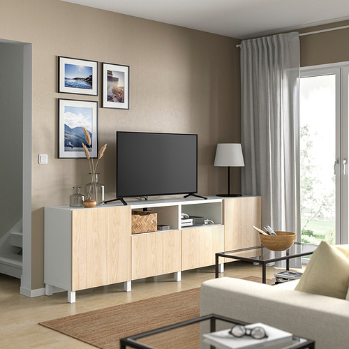 BESTÅ meja TV dengan pintu dan laci