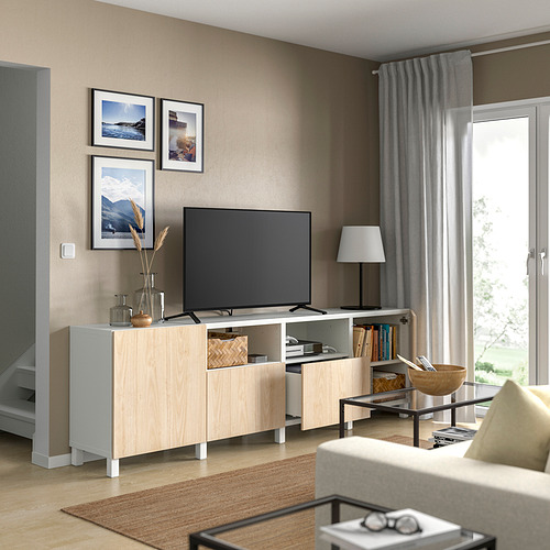 BESTÅ meja TV dengan pintu dan laci