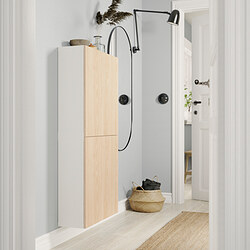BESTÅ - Wall cabinet with 2 doors, white/Fänrik ash, 60x22x128 cm