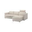 VIMLE - 3-seat sofa with chaise longue, with headrest/Gunnared beige