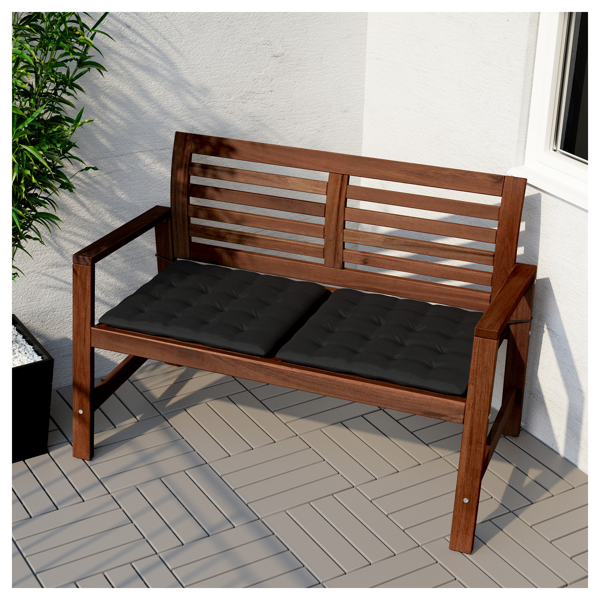 Applaro Bench With Backrest Outdoor Brown Stained Ikea Indonesia