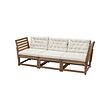 NÄMMARÖ - 3-seat modular sofa, outdoor, armrests light brown stained/Kuddarna light grey-beige